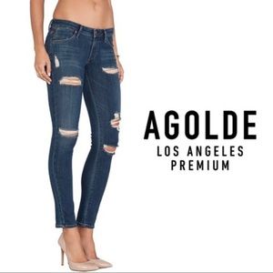 Agolde Chloe Low Rise Skinny Jeans Tribeca Distressed Ripped Size 30